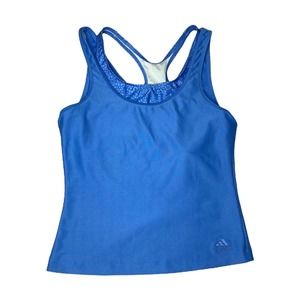 Adidas Blue Workout Tank Top Built In Bra Sleeveless Scoop Neck Women's Small